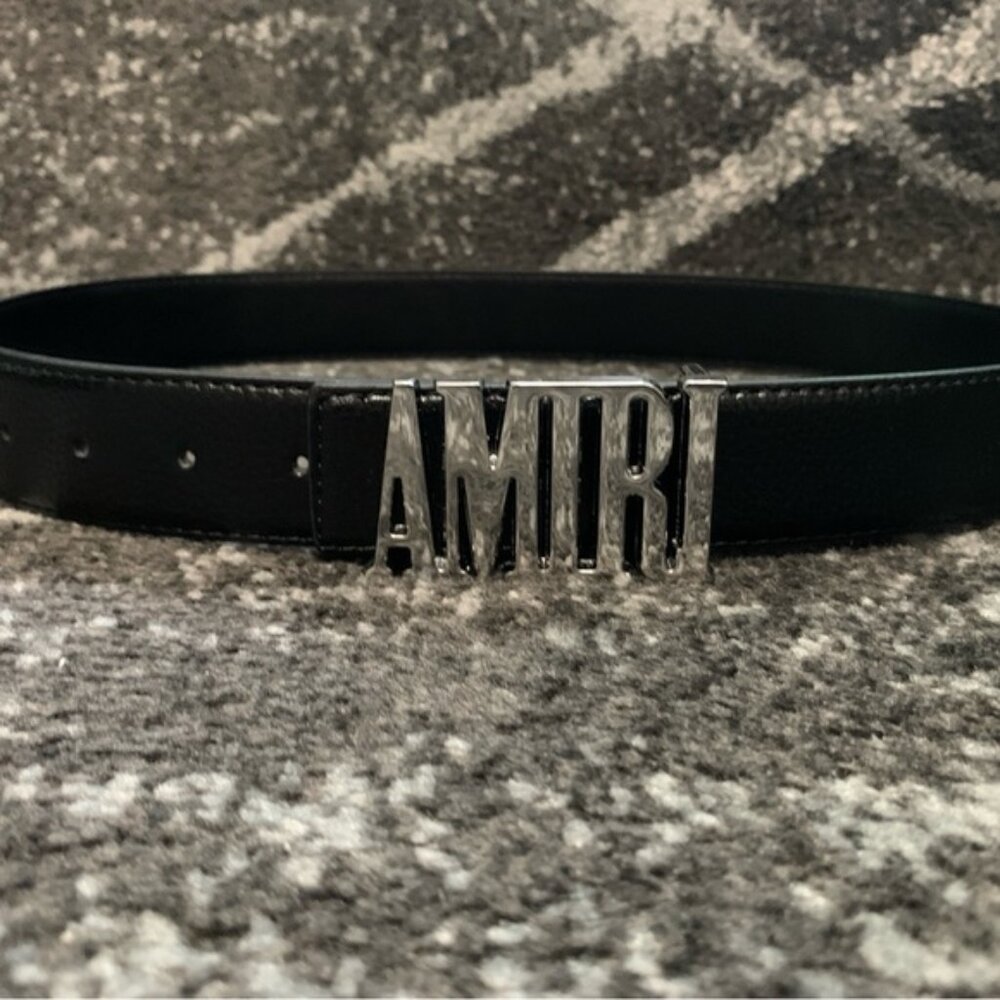 Amiri MA Logo Silver Belt Vegan Leather Size 32